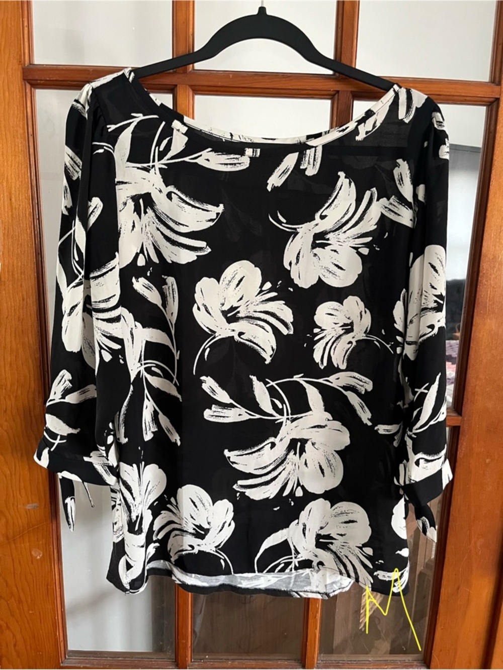 LOFT Black and White Floral Boatneck Blouse